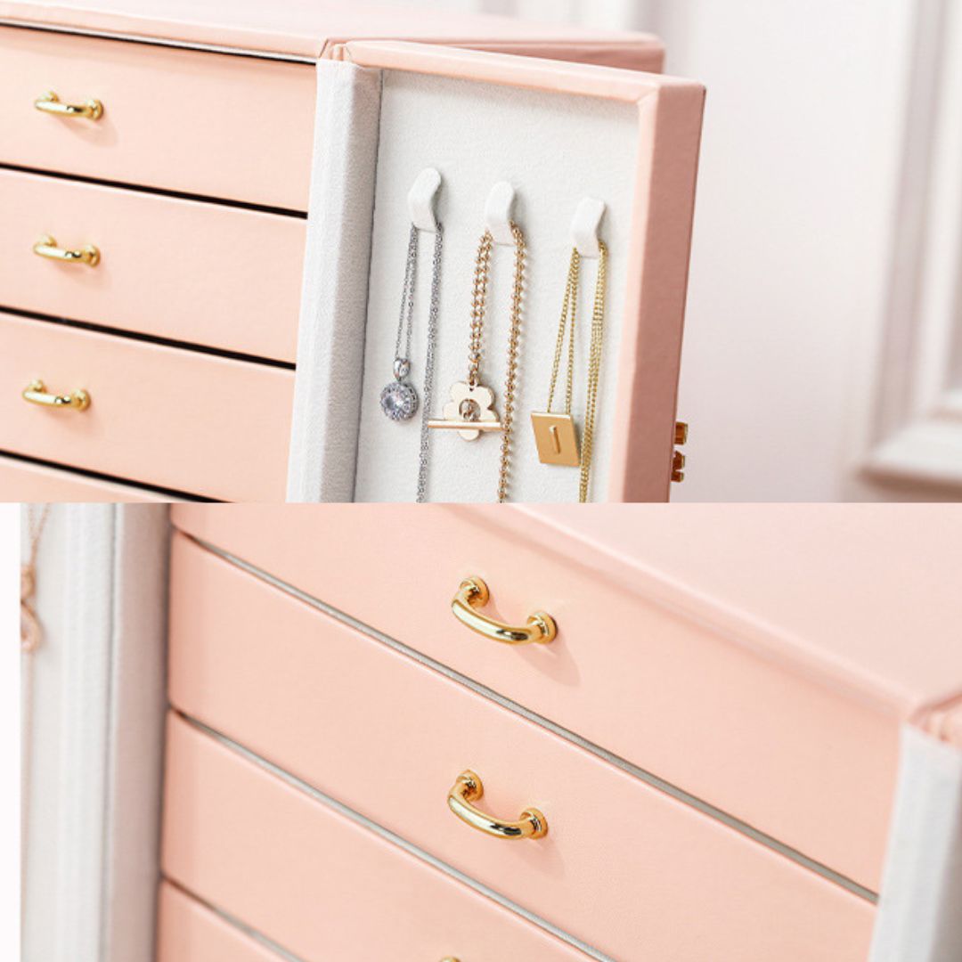 Organisateur de Bijoux Style Cabinet en Cuir PU – 5 Tiroirs et Crochets - Cléophée Paris