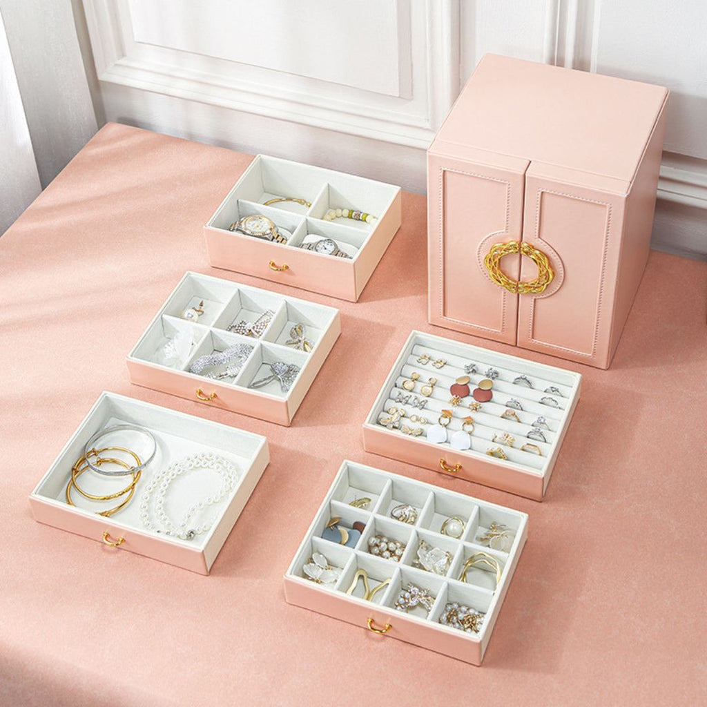 Organisateur de Bijoux Style Cabinet en Cuir PU – 5 Tiroirs et Crochets - Cléophée Paris