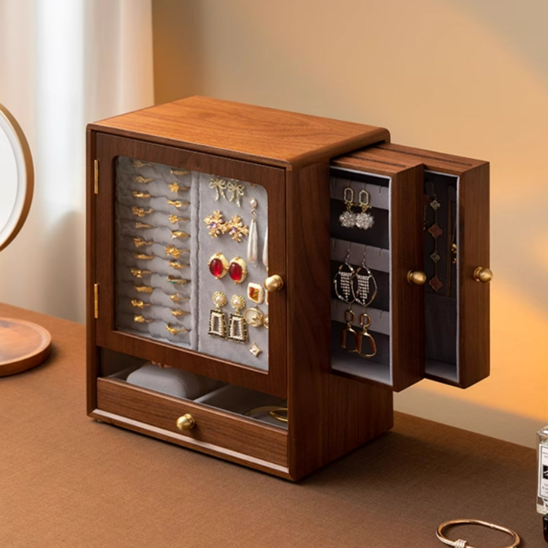 Vitrine à bijoux en bois – présentoir boucles d’oreilles & tiroirs - Cléophée Paris