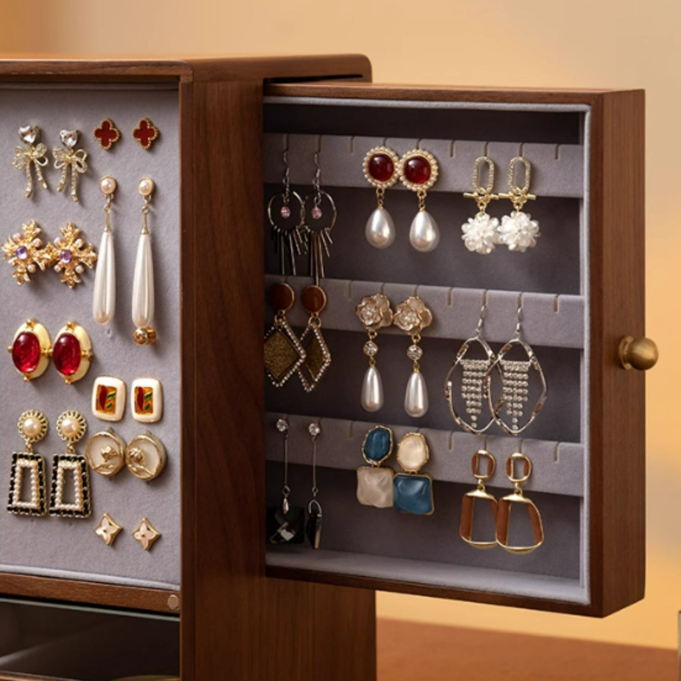 Vitrine à bijoux en bois – présentoir boucles d’oreilles & tiroirs - Cléophée Paris